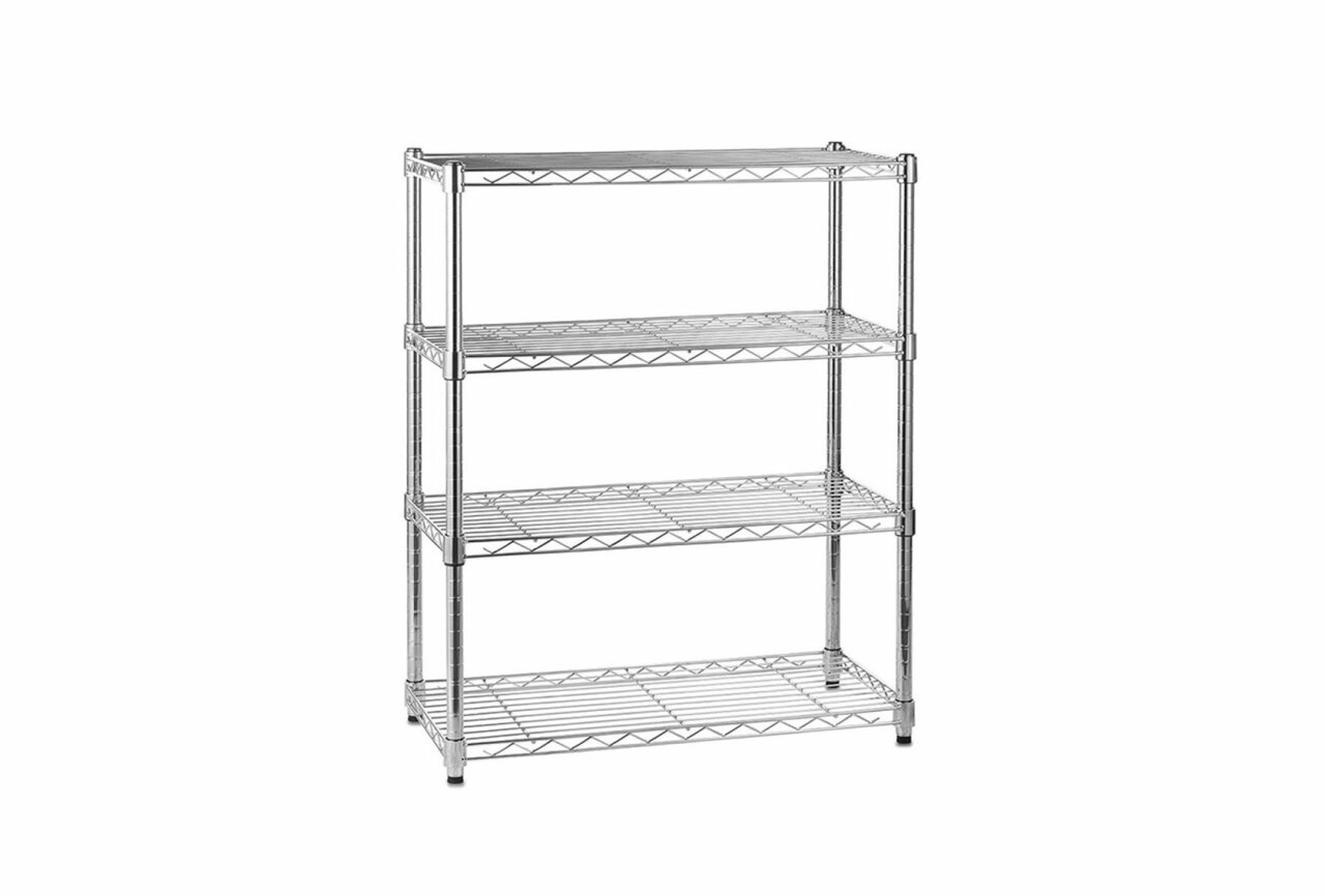 Chrome wire shelving.