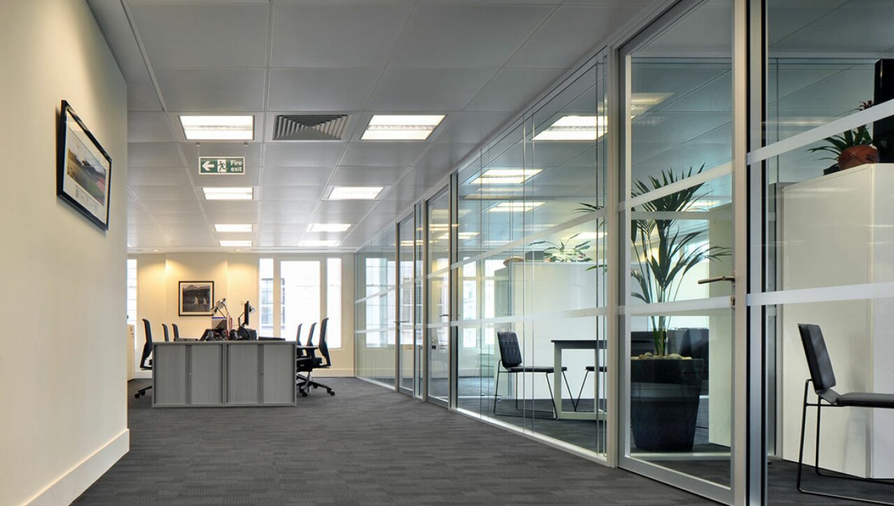 Glass partitioning - office.